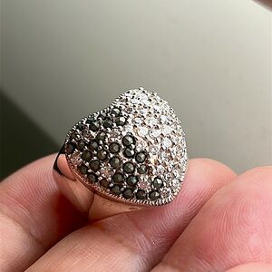 🖤GFJ brand Sterling Silver Heart ❤️ CZ & Marcasite  Stones Ring